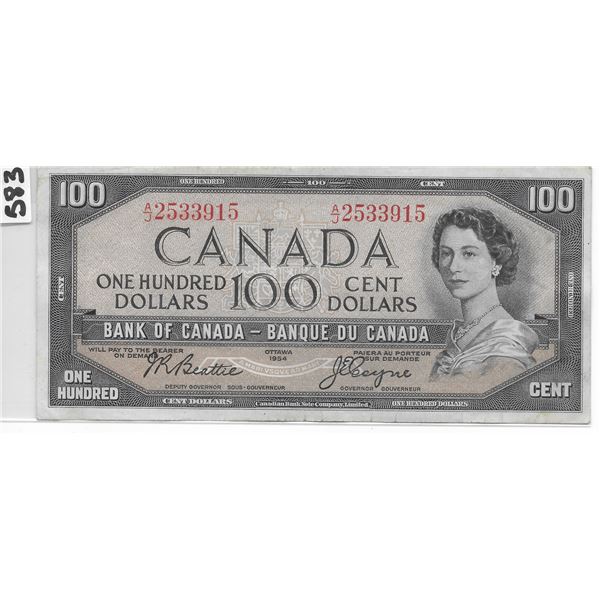 Canadian 100 dollar bill 1954 Beattie/Coyne