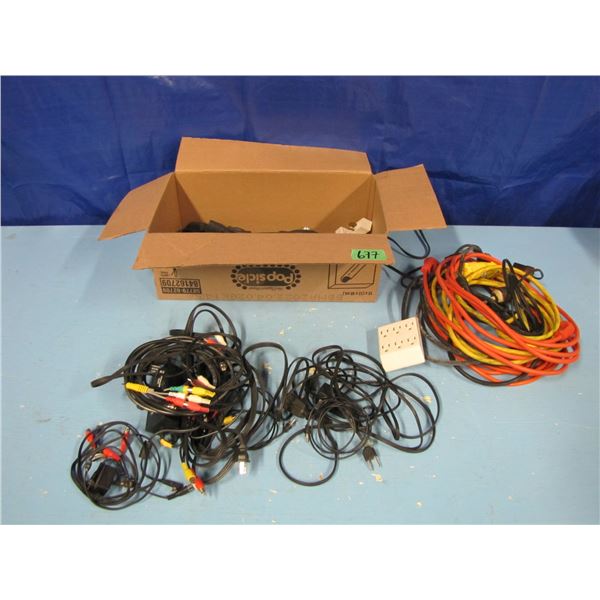 box with stereo component cables, extension cords Etc
