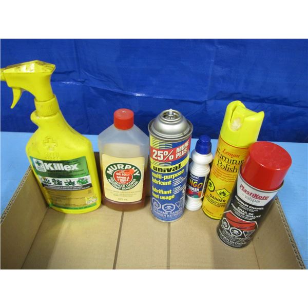 box of assorted household and Shop fluids