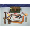 Image 1 : metal tool box with hammers, tape measures Etc