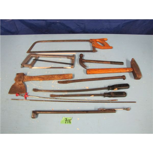 meat saw, hacksaw, pry bars Etc