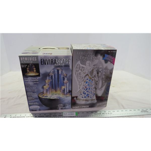 LED lighted angel figure (NIB) glass relaxatoin fountain (NIB)