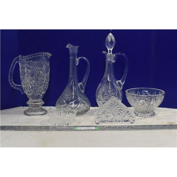 Crystal Glass Decanters, Candy Bowl & Napkin Holder