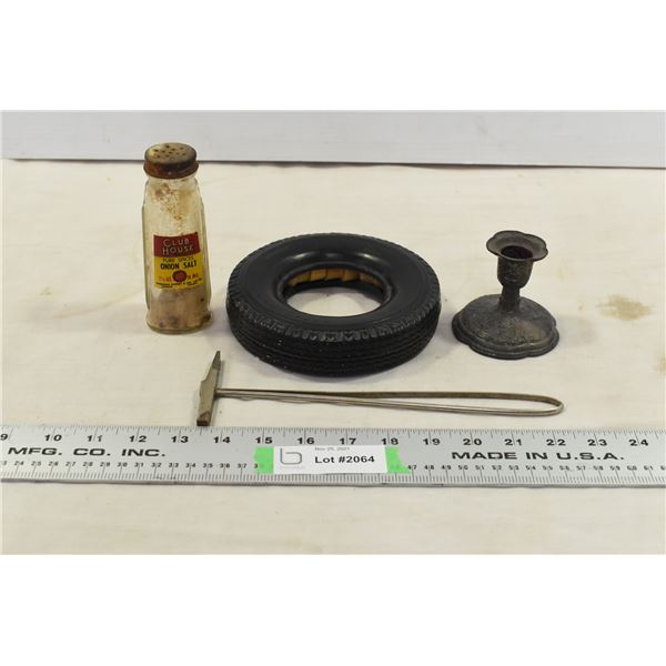 Small Goodyear Tire, Cast Iron Candle Holder, Misc.