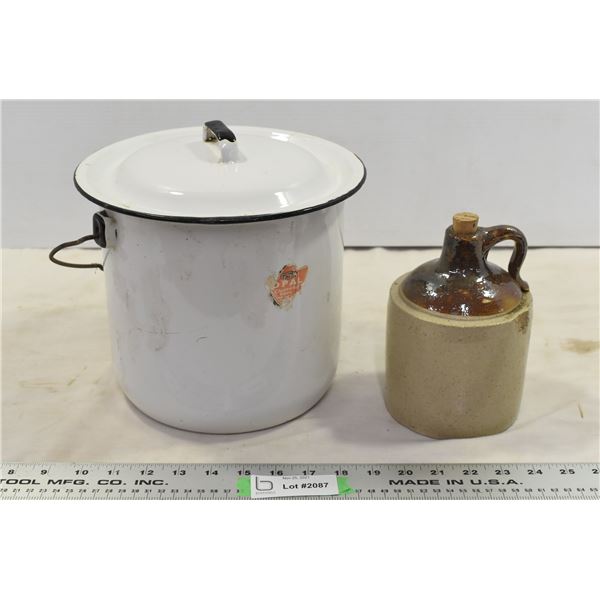 Enamel Pot & Small Stone Jug