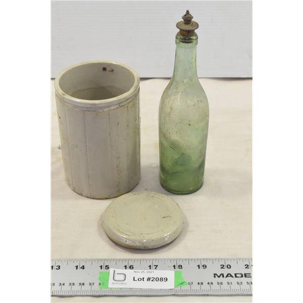 Ceramic Jug & Green Glass Bottle