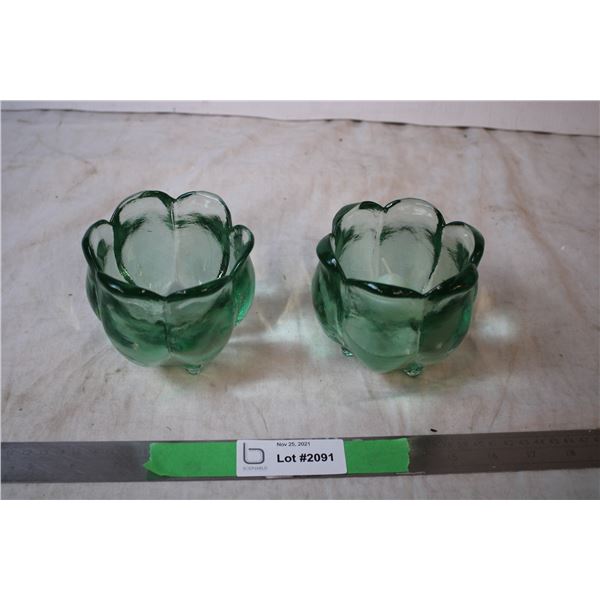 1 Pair Glass Green Heavy Candles 1960’s Never used