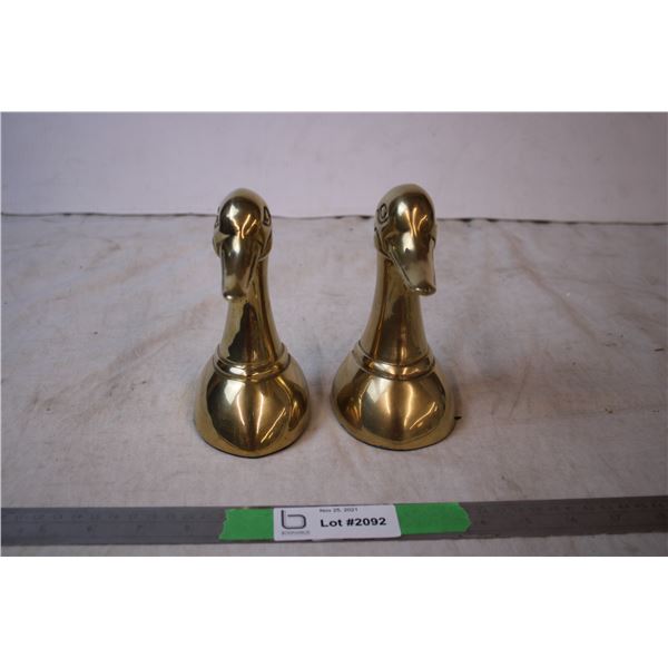 Pair Of Antique Solid Brass Bookends Ducks