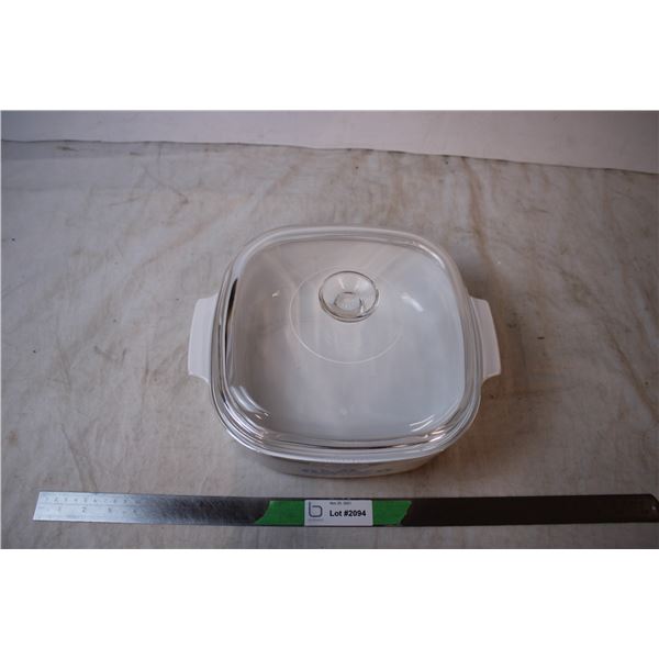 1960’s Corningware Casserole dish and lid 10x10x3 - blue patterns - good condition