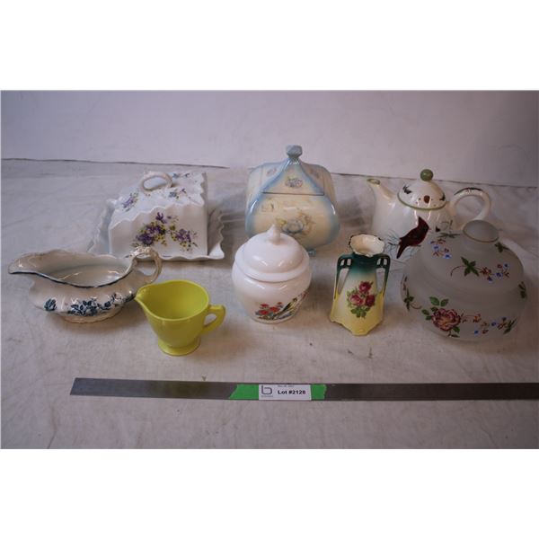 Ceramic chinaware - teapot, butter plate?, misc