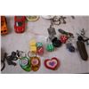 Image 6 : Tin with toy cars, pins, dice, Keychains, wooden eggs