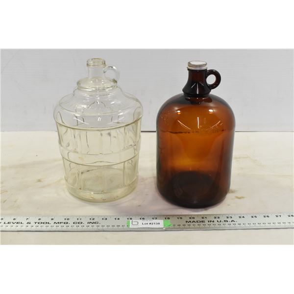 2 Large, 1 Clear, 1 Amber Glass Jugs
