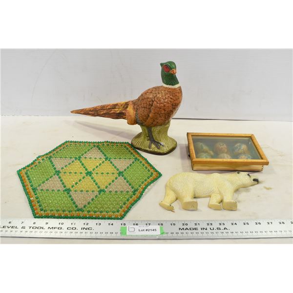 Assorted Lot w/ Ceramic Pheasant, Easter Eggs, Misc.