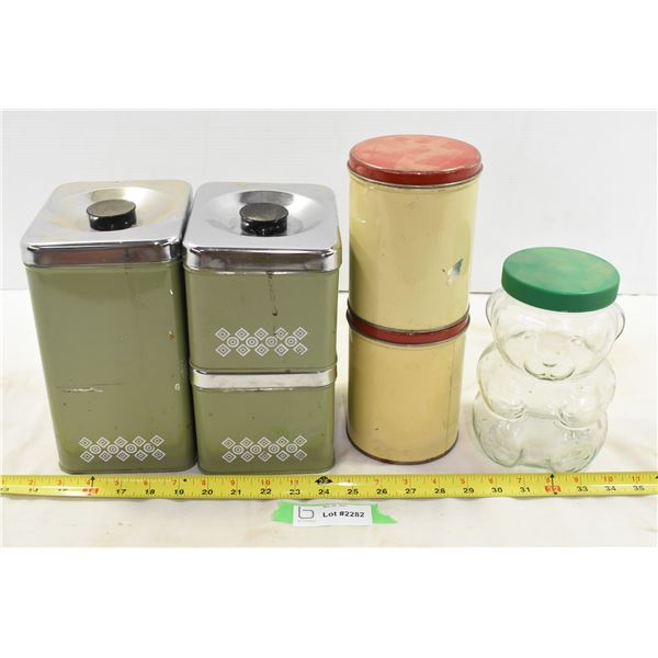 Vintage Tins, canister set & Glass Peanut Butter Jar