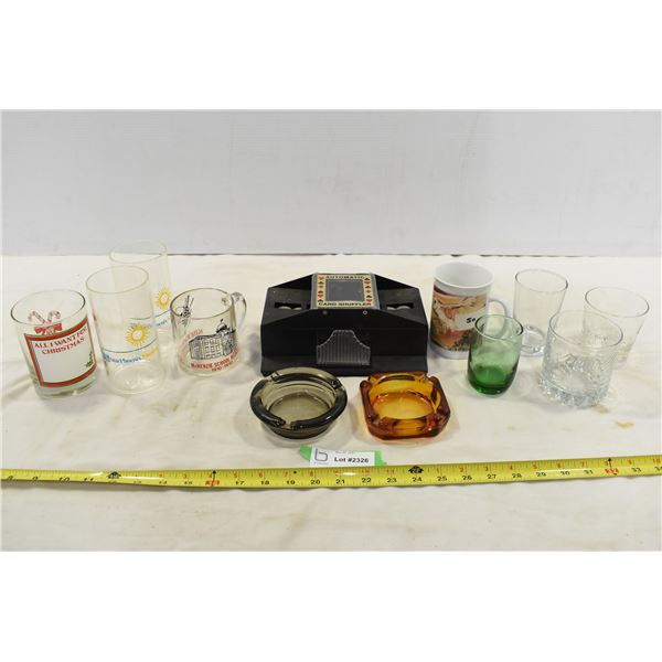 Glasses, Automatic Card Shuffler & Ash Trays