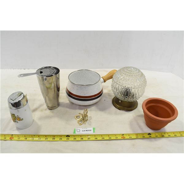 Unique Enamel Pot, Butterfly Ornament, Misc. Items