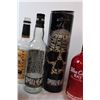 Image 4 : Pumpkin face dominican rum bottle, various empty bottles, Krakan, Smokehead, etc