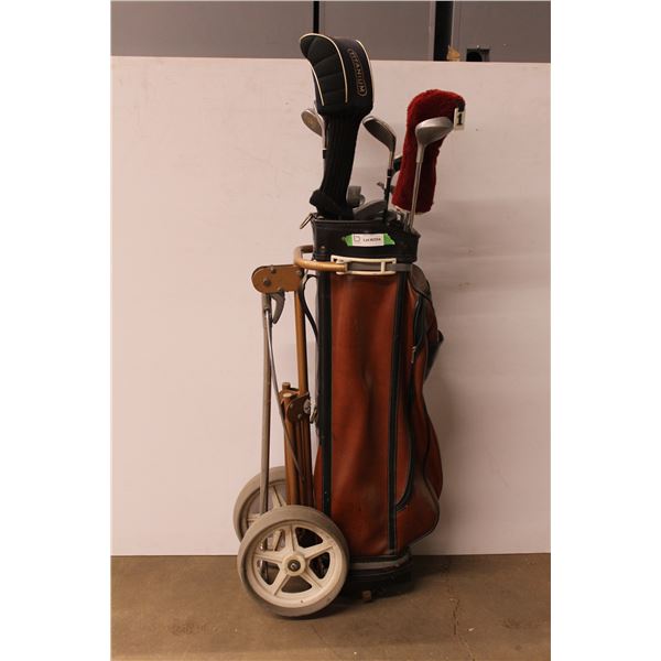 *Golf Bag with Cart + Clubs (campbell drivers, mixed clubs)