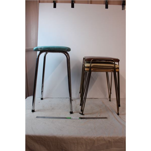 *Vintage blue seat stool and  three vintage stacking stools