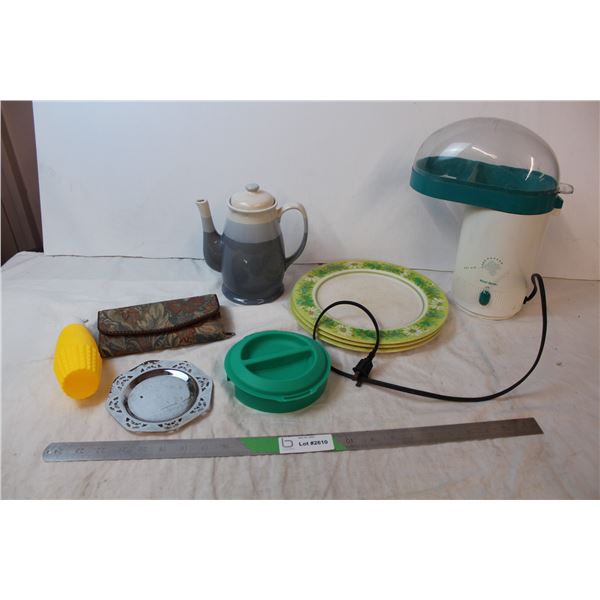 popcorn maker, teapot, wallet, misc household