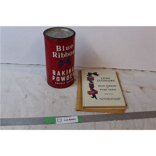 Vintage baking powder tin, Vintage french Blue Ribbon cook book ...