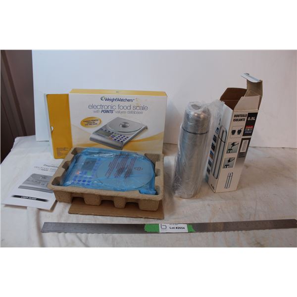 Weight Watchers food scale in box, Insullated bottle in box