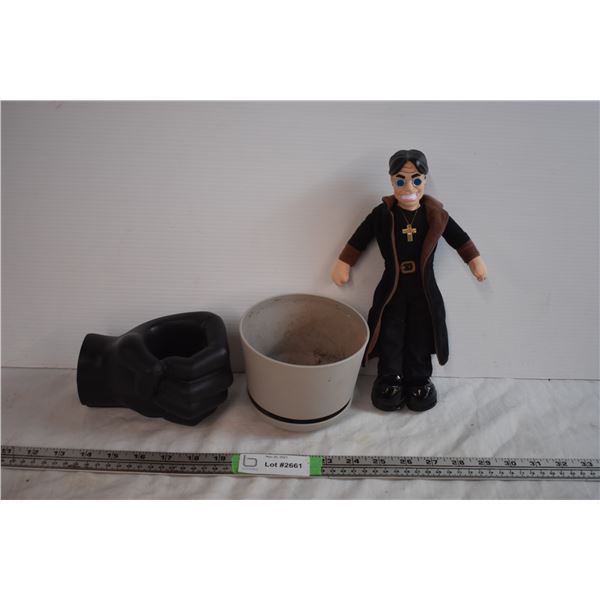 Plant Pot, Pen Holder, and Ozzy Figure