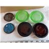 Image 6 : (2) Green glass moving coasters (uranium), (2) amber glass, and (2) plastic