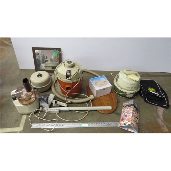 *moulinex chopper (working) texco master, GE vacuums (working) with miscellaneous