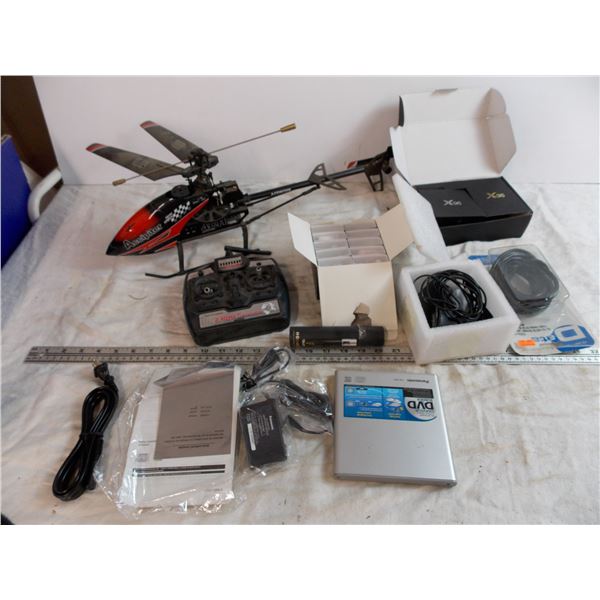 Remote helicopter (no charger), android box, DVD burner, vape accessories