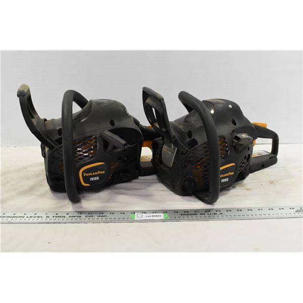 2 Black Poulan Chainsaws – No Blade, Untested