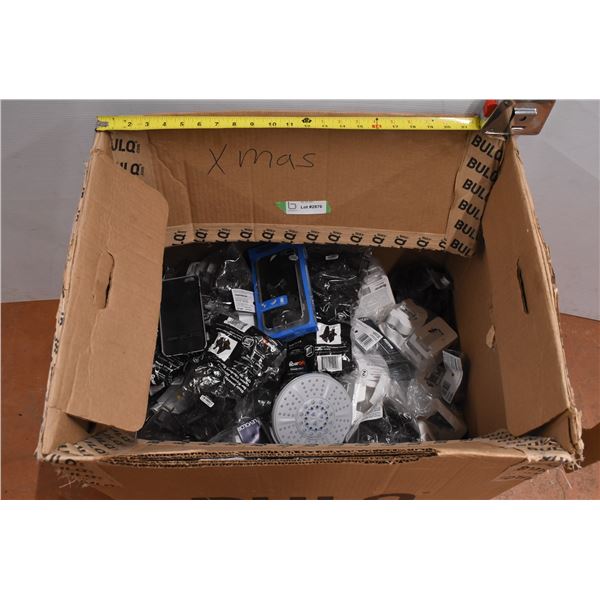 *Box of Misc. Items – Shower Head, Phone Cases, Building Supplies