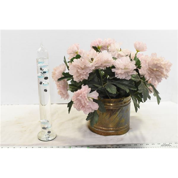 Glass Water Jar Ornament, Fake Pink Flowers