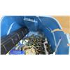 Image 5 : plastic tote with utility tires, christmas lights, misc