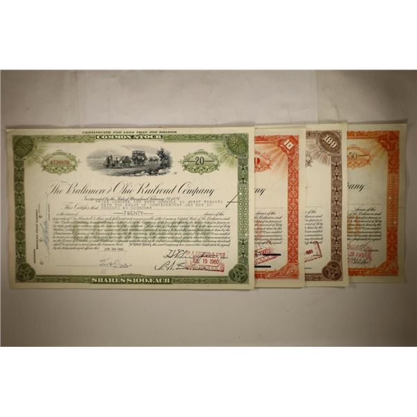 4 ASSORTED VINTAGE RAILROAD STOCK CERTIFICATES