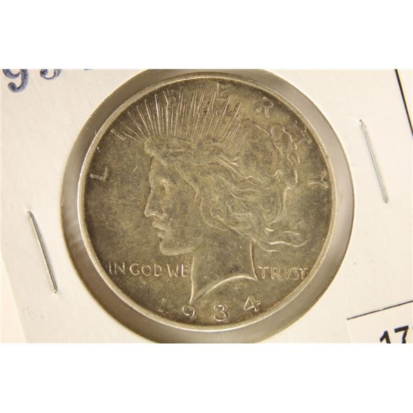1934-D PEACE SILVER DOLLAR AU