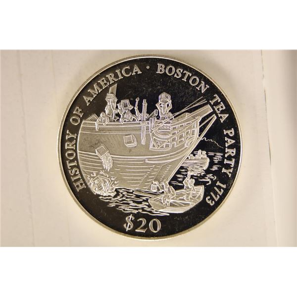 2000 LIBERIA SILVER PROOF $20 BOSTON TEA PARTY