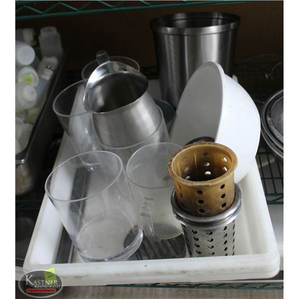 LOT OF KITCHEN MISC. WITH TWO POLY CARB BINS