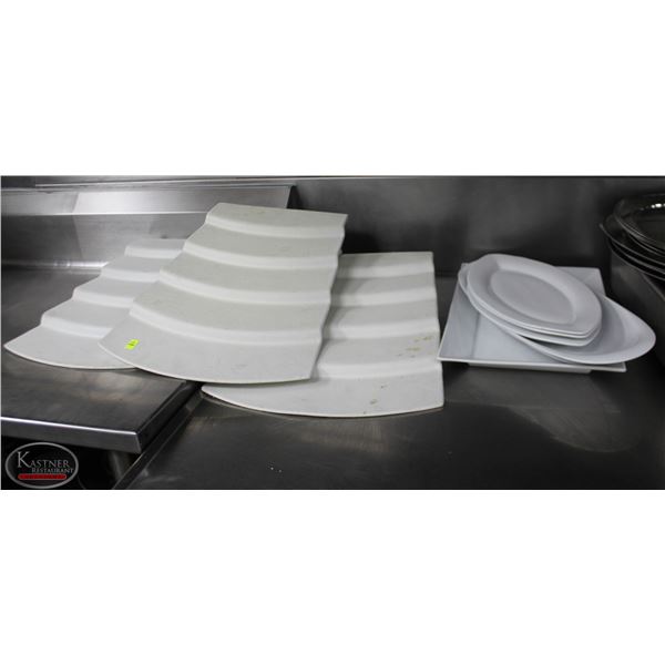 LOT OF 3 METAL STEP UP PLATES /W ASSORTED SERVING