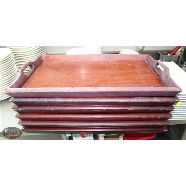 LOT OF 6 WOOD SERVING TRAYS