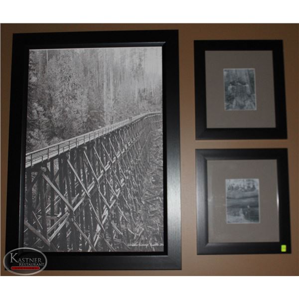 LOT OF 3 FRAMED AND MATTED PICTURES /W 1 CANVAS