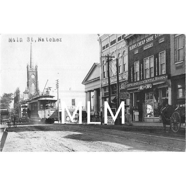 Store Front Dental Rooms Trolley on Main Street Natchez, Mississippi Photo Postcard