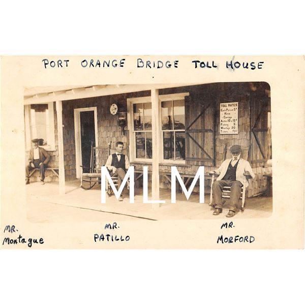 Port Orange Bridge Toll House Men On Porch & Toll Rate Sign Florida Photo PC
