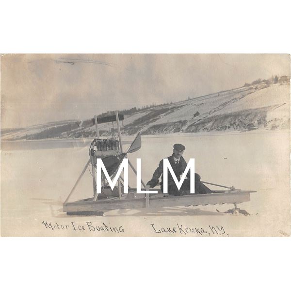 Motor Ice Boating Lake Keuka, New York Photo Postcard