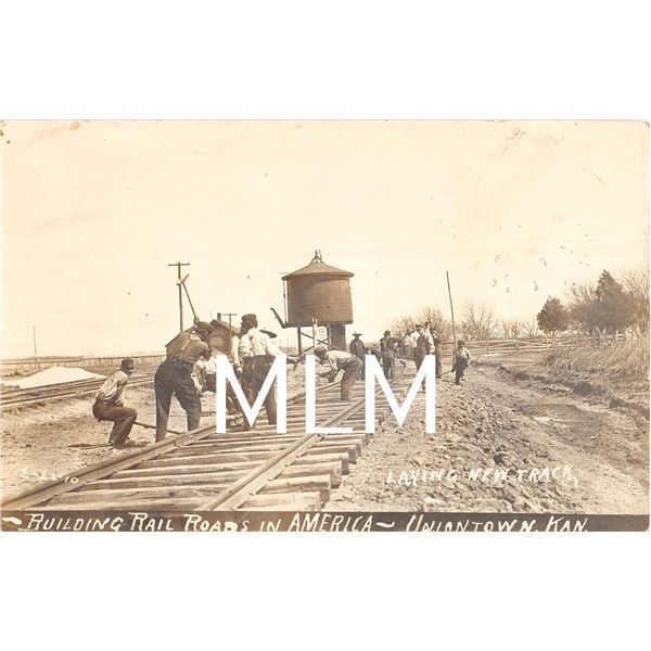 Laying New Track Building Railroads in America Uniontown, Kansas Photo Postcard
