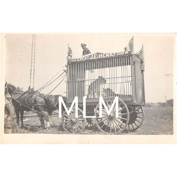 The Great J.E. Henry Show Lion Cage Wagon Niotaze, Kansas Photo Postcard