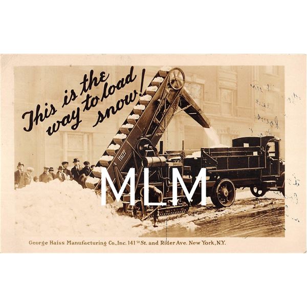 Snow Removal Truck George Haiss Co. New York City Advertising Photo Postcard