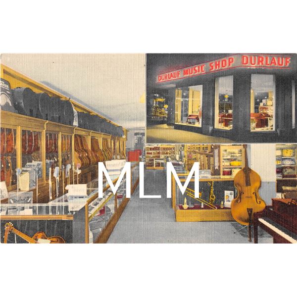 Durlauf Music Shop Interior Louisville, Kentucky Advertising Linen Postcard