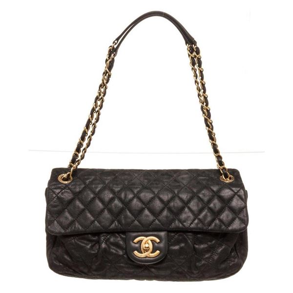 Chanel Black Leather Single Flap Shoulder Handbag