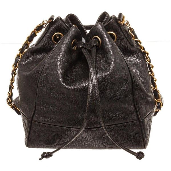 Chanel Black Leather Drawstring Shoulder Bag